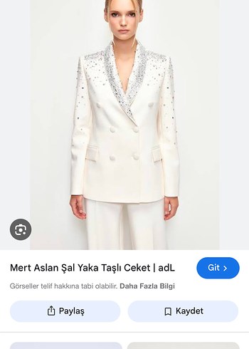 Mert Aslan Beyaz Taş İşlemeli Şal Yaka Ceket