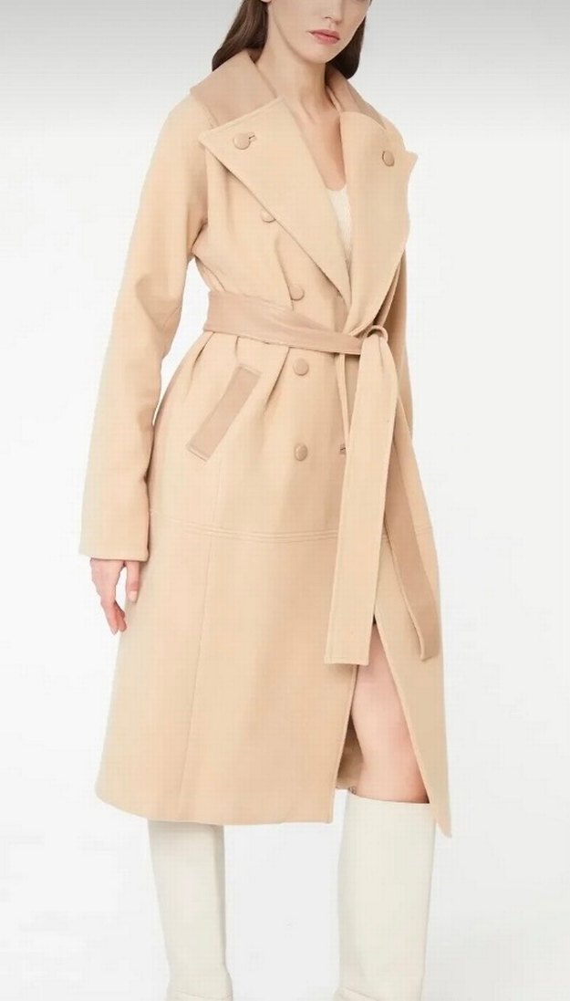 Adil ışık Kuşaklı Bej Kadın Kaban - Görsel 2