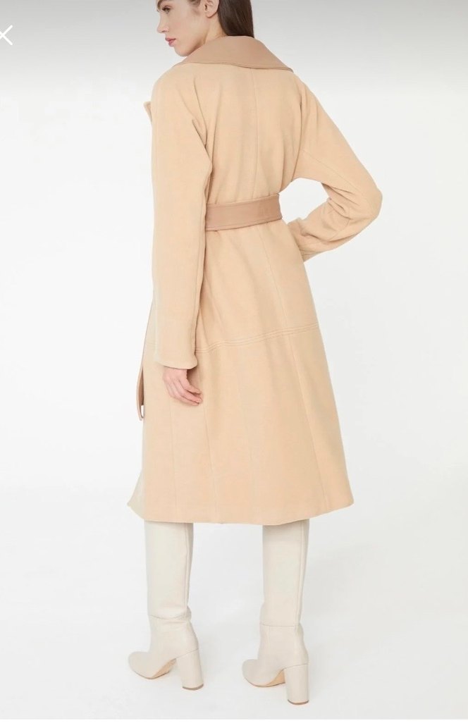 Adil ışık Kuşaklı Bej Kadın Kaban - Görsel 3