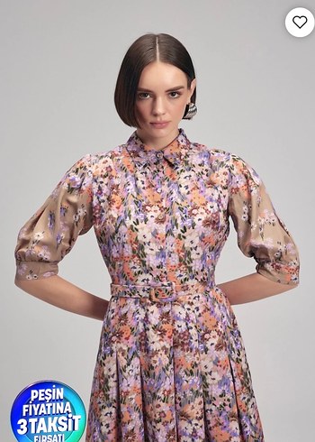 Vintage Tarzda Uzun Bej Çiçekli Elbise - Görsel 3