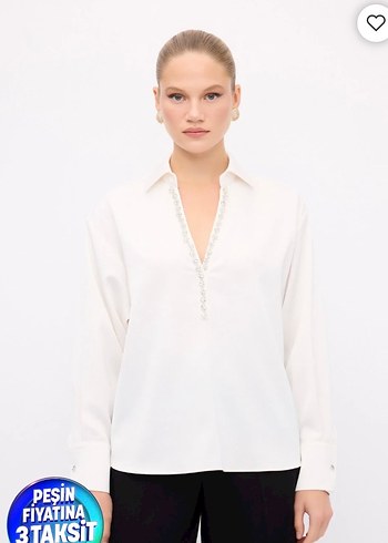 Adil ışık yakası taşlı saten gömlek - Görsel 2