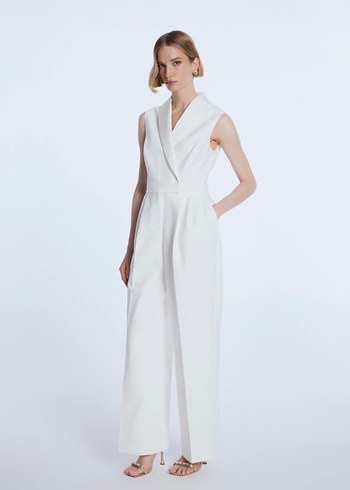 Beyaz Saten Uzun Kadın Tulum - Minimalist Şıklık