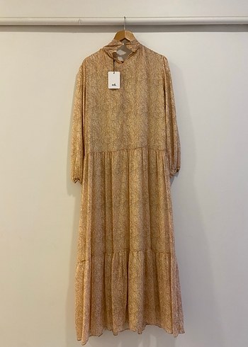 Bej Uzun Kollu Bel Detaylı Bohem Elbise - Görsel 6