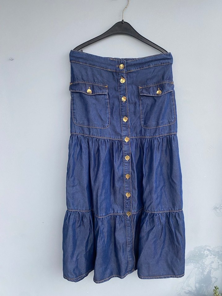 Adil ışık cep detaylı denim etek - Görsel 4