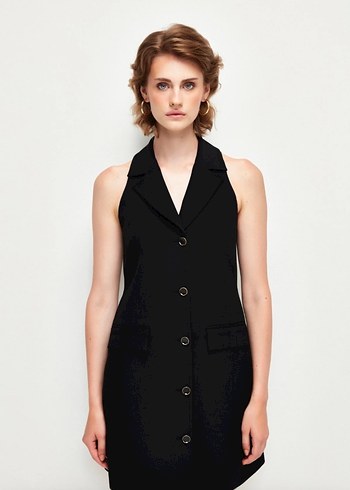 Adil ışık kolsuz önden düğmeli elbise - Görsel 3