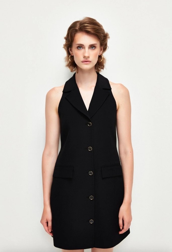 Adil ışık kolsuz önden düğmeli elbise - Görsel 3