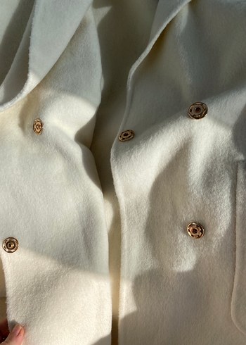 Adil ışık yün handmade Kuşaklı Ekru Kaban - Görsel 7