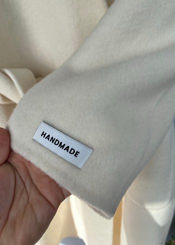 Adil ışık yün handmade Kuşaklı Ekru Kaban - Görsel 5