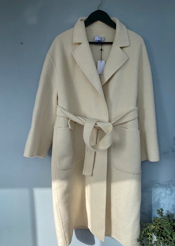 Adil ışık yün handmade Kuşaklı Ekru Kaban - Görsel 4