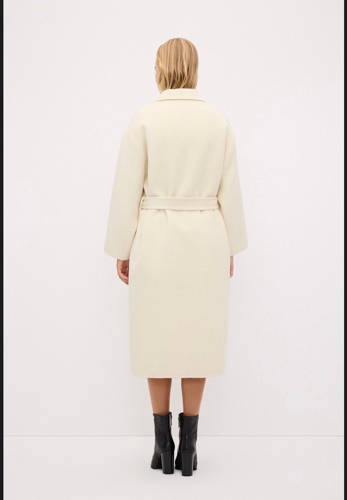 Adil ışık yün handmade Kuşaklı Ekru Kaban - Görsel 2