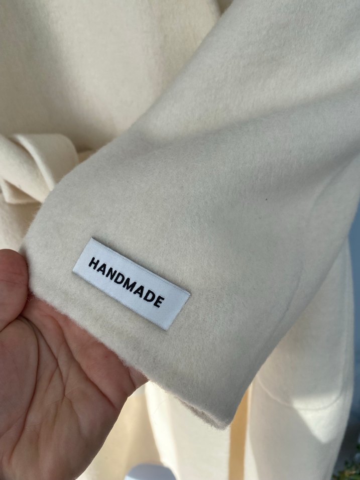 Adil ışık yün handmade Kuşaklı Ekru Kaban - Görsel 5