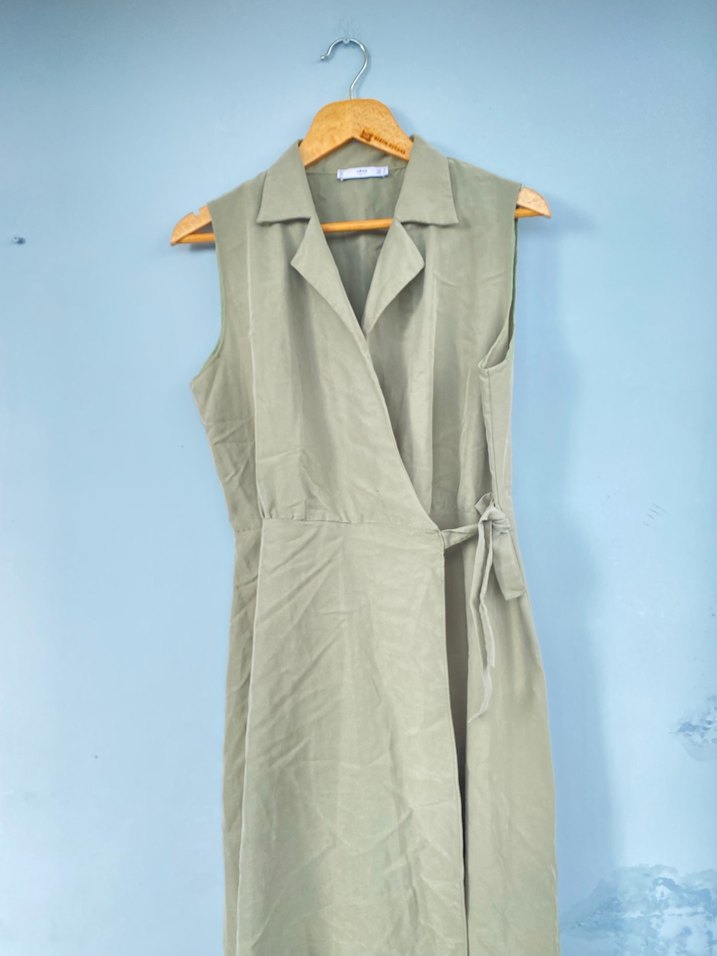 Mango tensel kumaş kruvaze elbise - Görsel 4