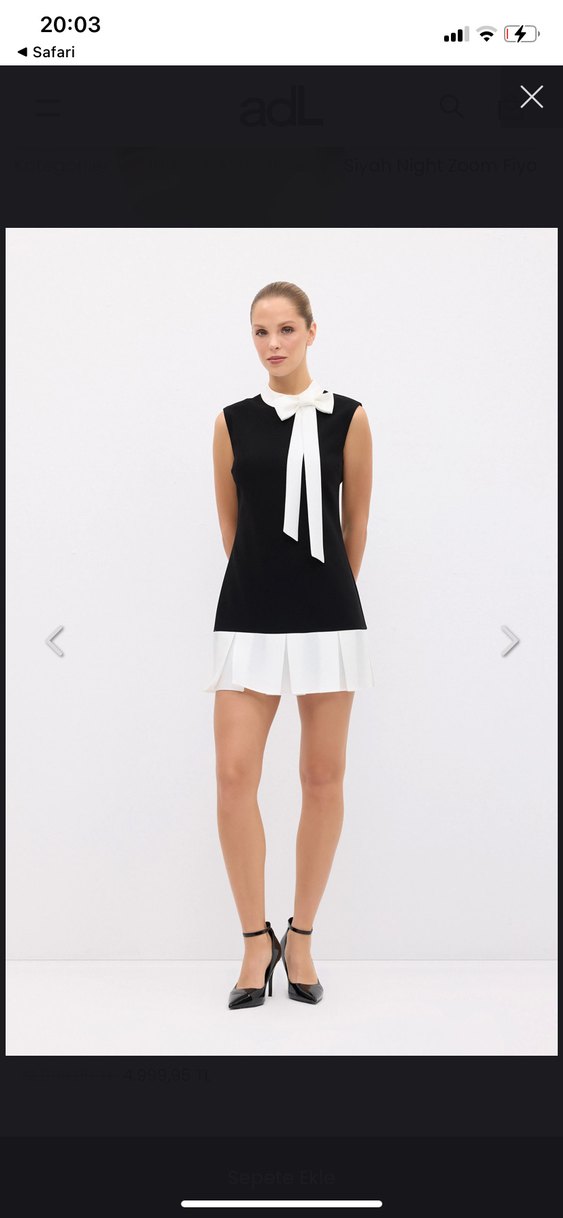 Siyah Beyaz Mini Kolsuz Elbise - Görsel 2