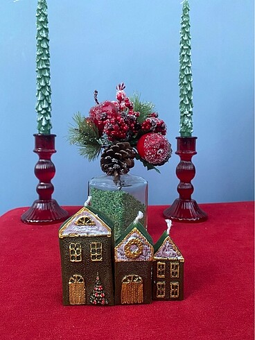 3 lü yılbası evleri mum seti