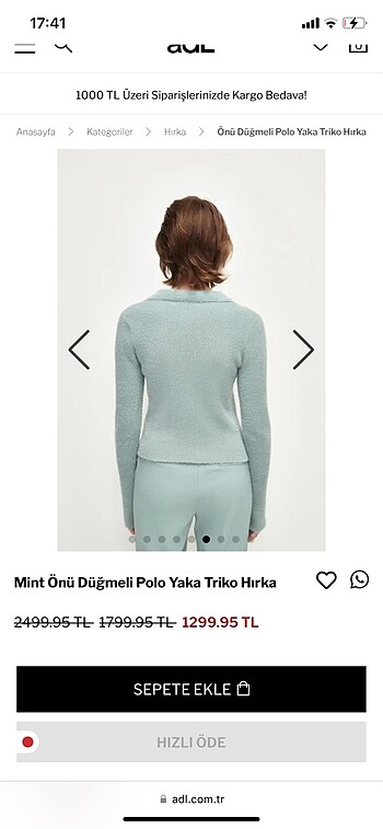 Adil ışık mint taş düğmeli hırka - Görsel 3