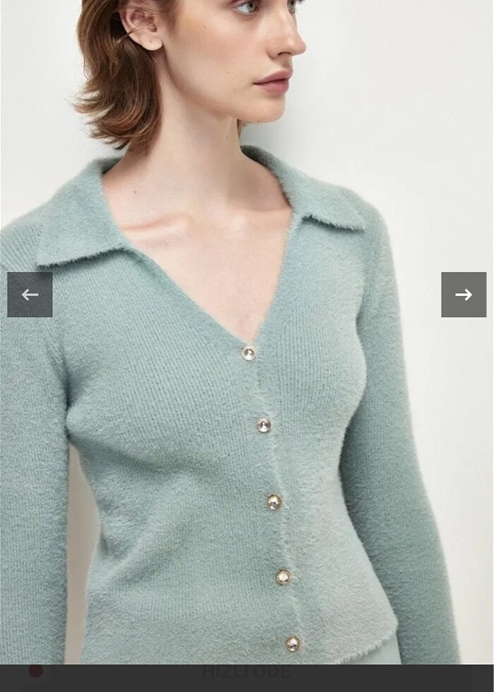 Adil ışık mint taş düğmeli hırka - Görsel 2