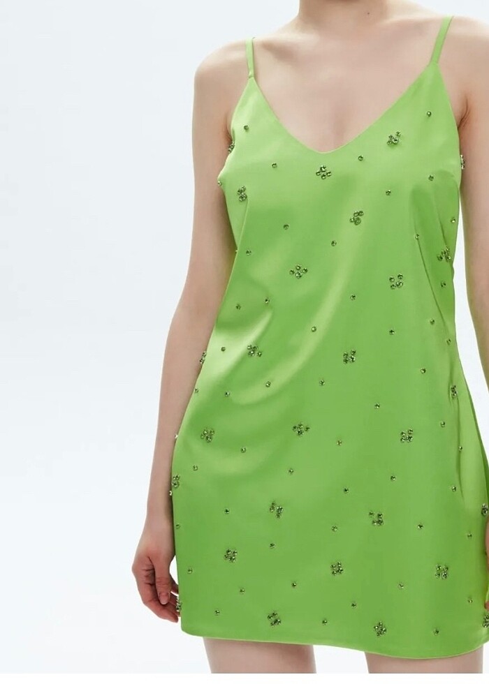 Mert aslan taşlı saten elbise - Görsel 2