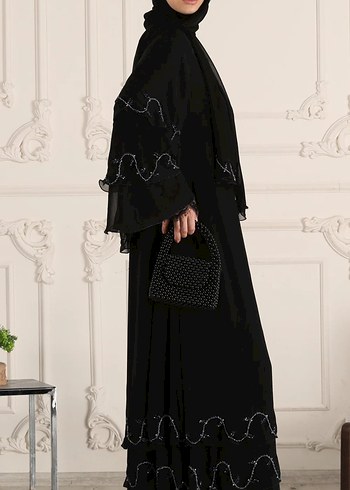 l Beden siyah Renk Boncuk İşlemeli Siyah Uzun abaya