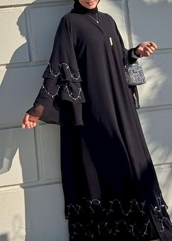 Boncuk İşlemeli Siyah Uzun abaya - Görsel 2