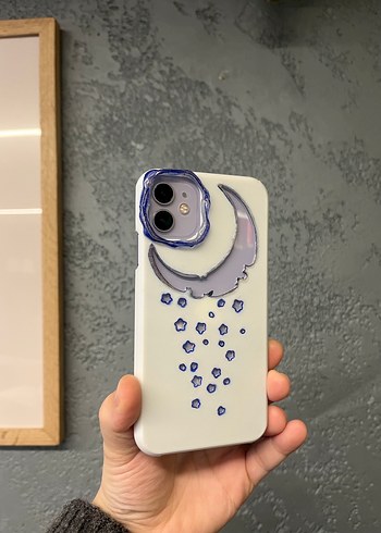 Ay ve Yıldız Desenli El Yapımı iPhone 11 Kılıfı - Görsel 2