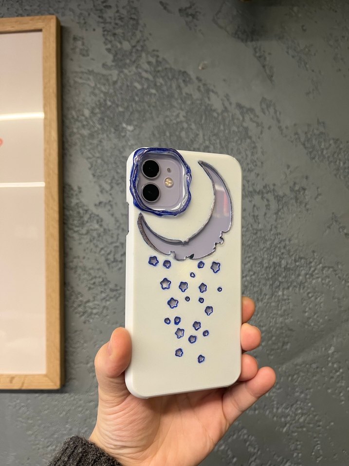 Ay ve Yıldız Desenli El Yapımı iPhone 11 Kılıfı - Görsel 2