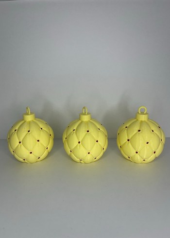 Pastel Sarı Kapitone Noel Ağacı Süsü  3lü Yılbaşı Dekoru - Görsel 2