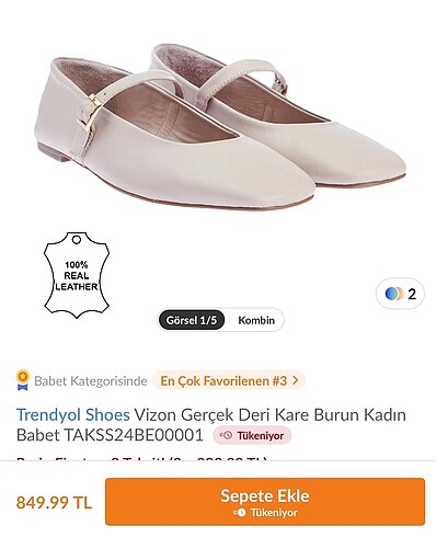 Vizon gerçek deri kare burun babet