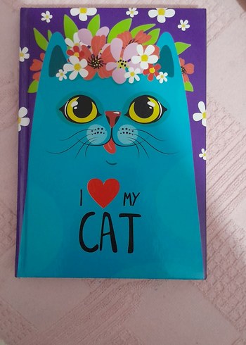 Çiçekli Kedi Desenli Sert Kapaklı Defter