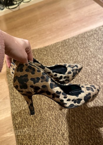 Kahverengi Leopar Desenli Tüylü Platform Topuklu - Görsel 4