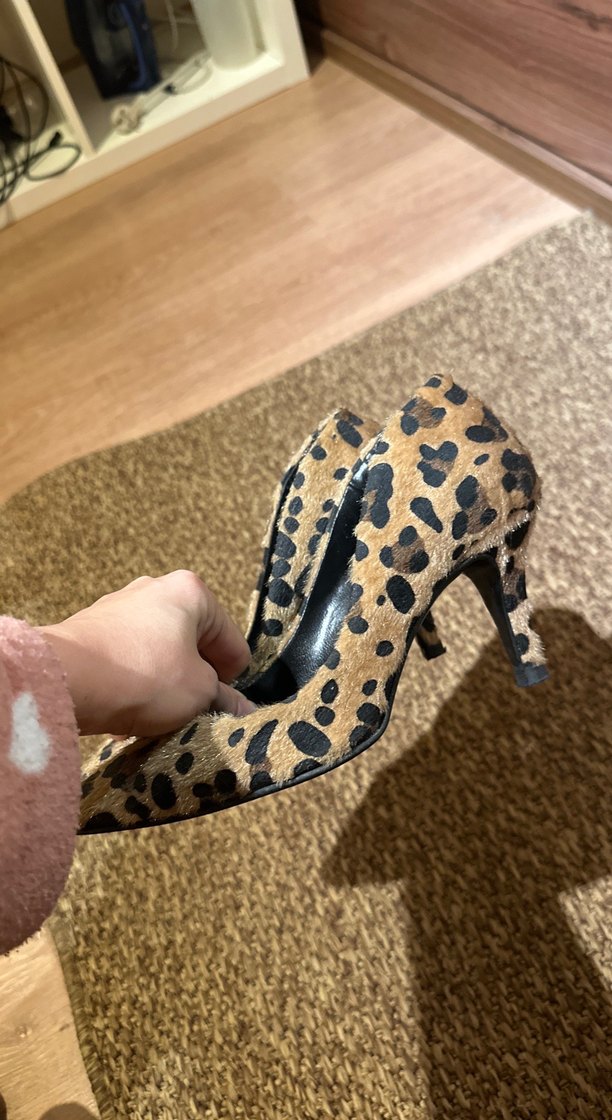 Kahverengi Leopar Desenli Tüylü Platform Topuklu - Görsel 2