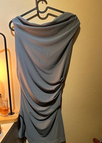 Gri Drapeli Uzun Abiye Elbise - Görsel 3