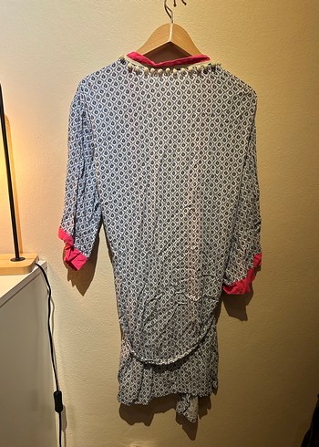 Bohem Gri Desenli Uzun Kadın Kimono - Görsel 4