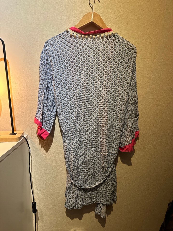 Bohem Gri Desenli Uzun Kadın Kimono - Görsel 4