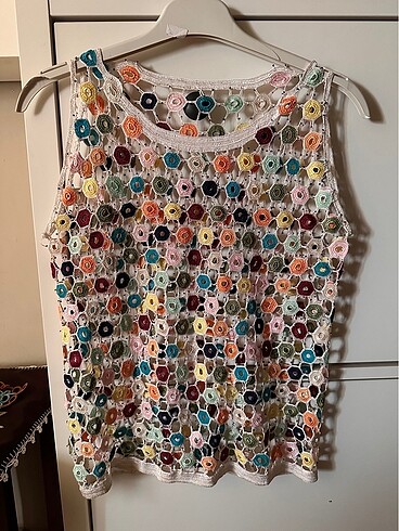 Örgü dantel bluz vintage bohem tarzı 36 beden