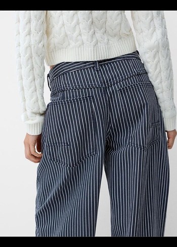 s Beden Çizgili Gri Beyaz Denim Kadın Pantolon 36 38 beden bershka