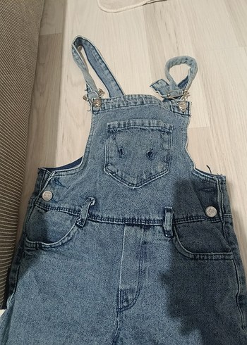 Koton Kids Kızlar için Mavi Denim Askılı Şort Tulum