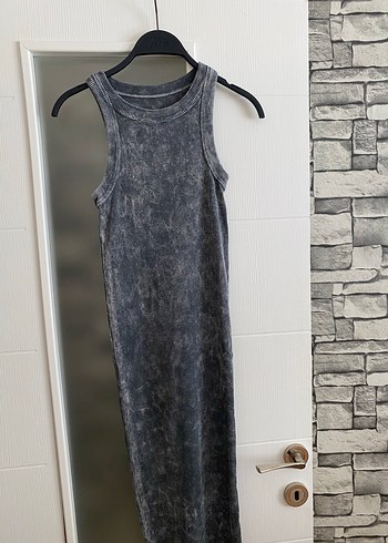 Zara Gri Kolsuz Uzun Denim Elbise