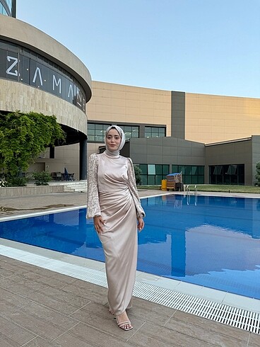 36 Beden camel Renk Abiye elbise