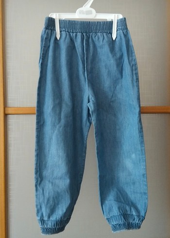 unisex Mavi Bol Kesim Kot Pantolon - Görsel 3