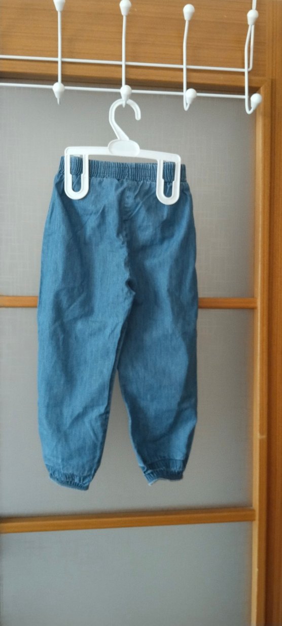 unisex Mavi Bol Kesim Kot Pantolon - Görsel 4