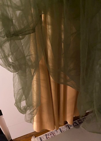 Kadın Haki Uzun Drapeli Straplez Abiye Elbise - Görsel 3