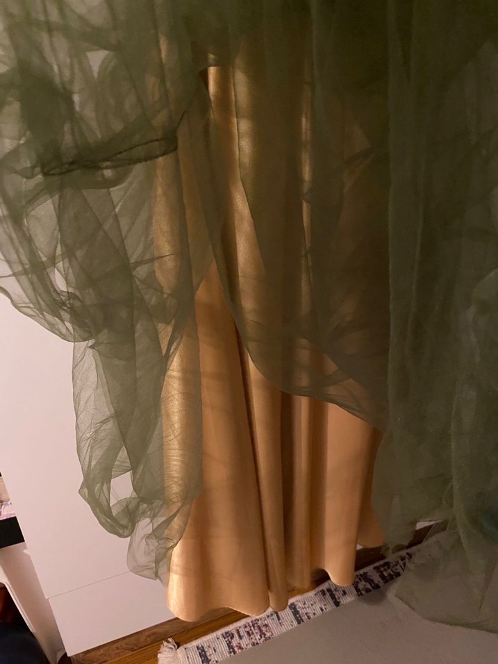 Kadın Haki Uzun Drapeli Straplez Abiye Elbise - Görsel 3