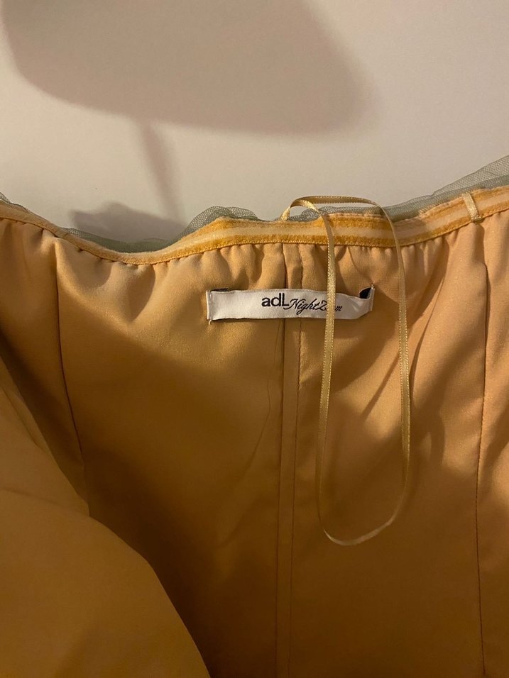 Kadın Haki Uzun Drapeli Straplez Abiye Elbise - Görsel 2