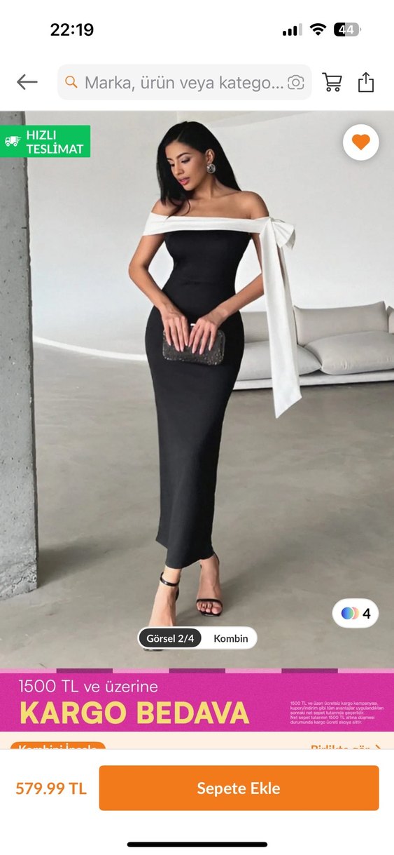 Siyah Drapeli Uzun Abiye Elbise - Görsel 2