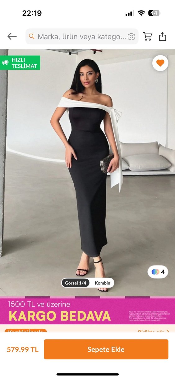 Siyah Drapeli Uzun Abiye Elbise - Görsel 3