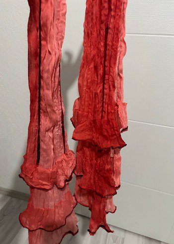 Kırmızı Keten Bohem Kadın Şal - Görsel 6