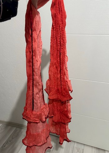 Kırmızı Keten Bohem Kadın Şal - Görsel 4