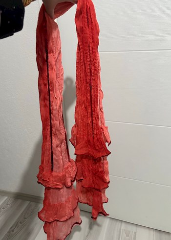 Kırmızı Keten Bohem Kadın Şal - Görsel 3