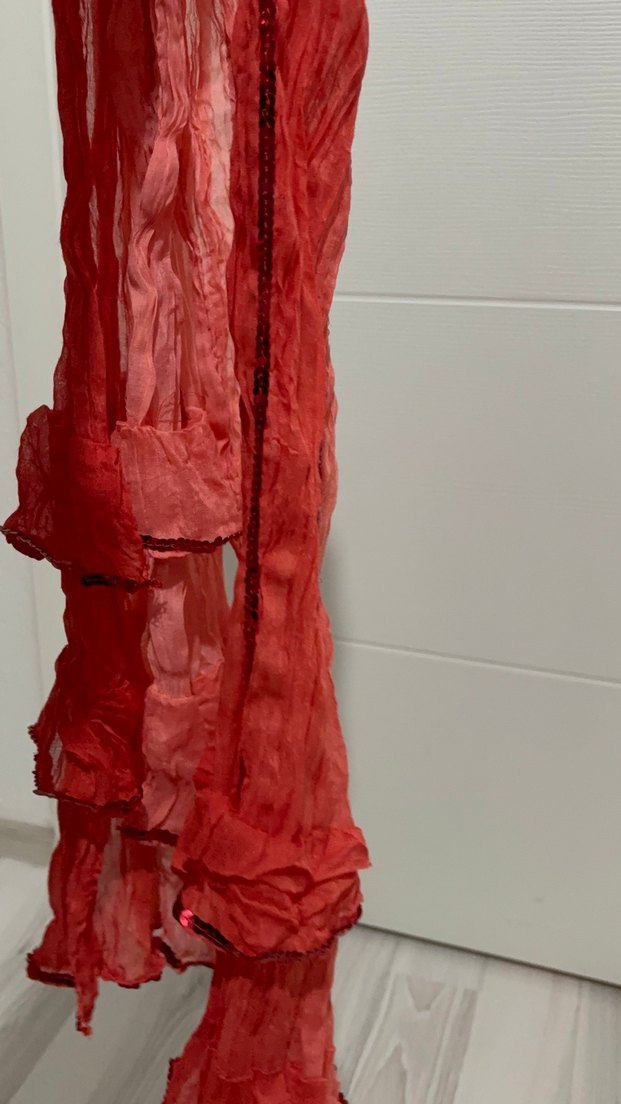 Kırmızı Keten Bohem Kadın Şal - Görsel 2