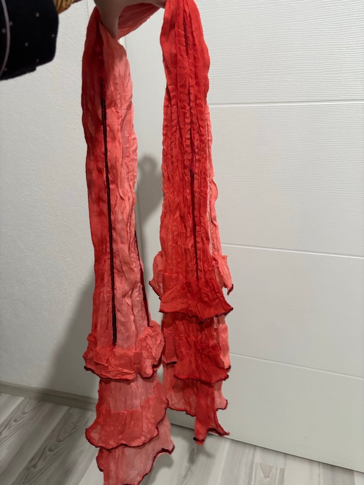 Kırmızı Keten Bohem Kadın Şal - Görsel 3